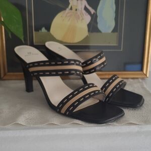 Anne Klein Black and Tan Strappy Heels